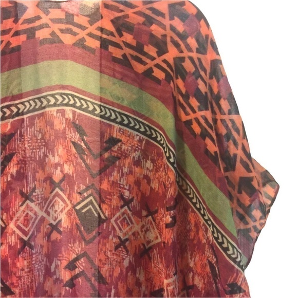 SWIM sheer cover/shawl/scarf fringed in southwest print OS - Picture 5 of 7